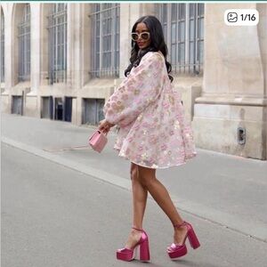 Arianne Elmy Dress with Pink and Gold Floral Accents